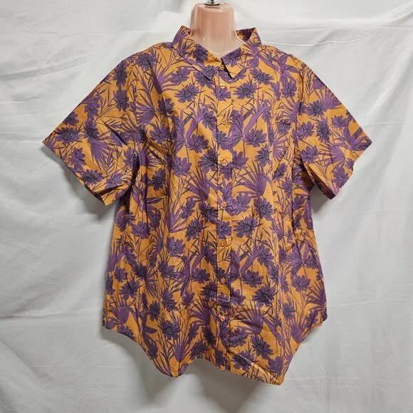 Wildfang The Essential Top Button Up Shirt Women Size 1X Flower Press Pecan - Picture 3 of 11